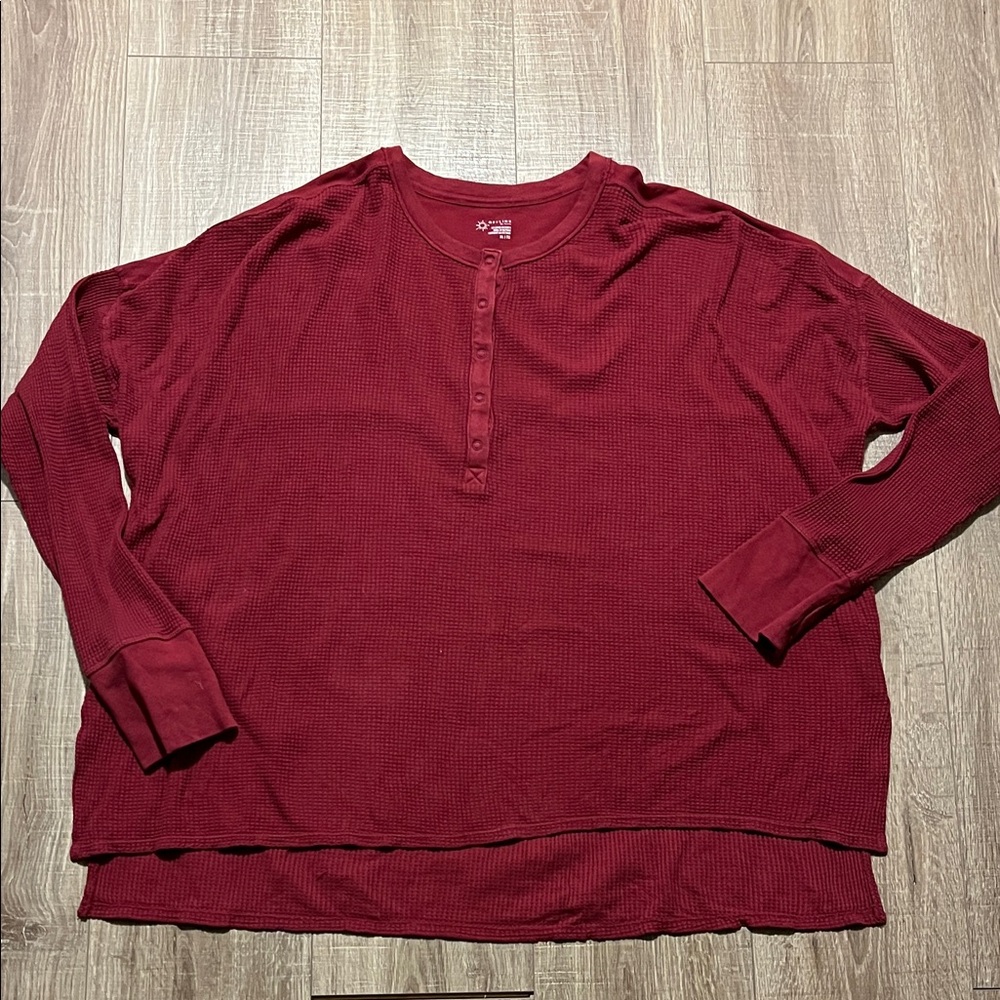 Offline by aerie Women's Long Sleeve Waffle Henley Top - Rusty Burgandy Red XL
